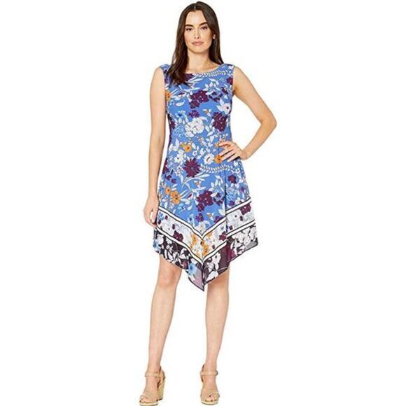 Adrianna Papell Women's Botanical Border Fit and Flare dress blue, plus size 16 - Picture 2 of 16